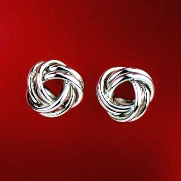 Solid 14K Gold Polished Love Knot Stud Push Back Earrings Size Large- 14mm - Picture 7 of 9